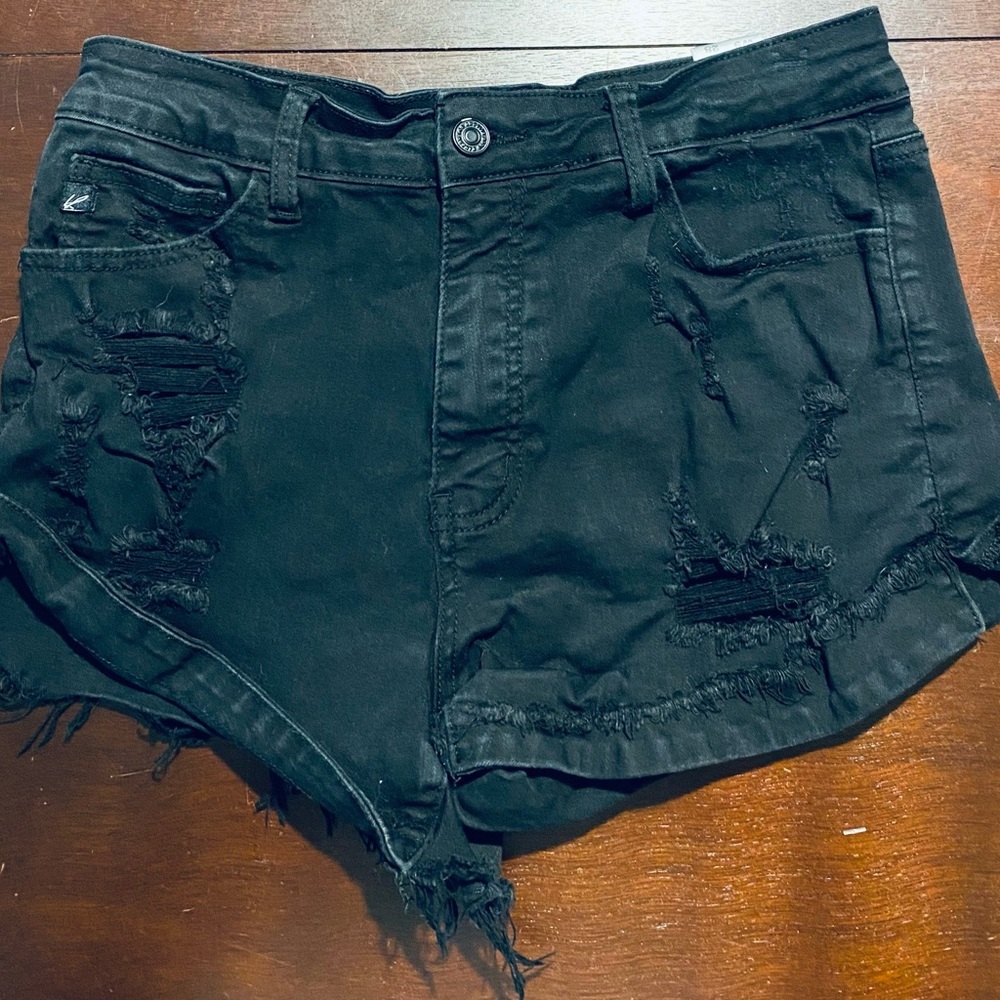 KanCan Womens Black Jean Shorts Distressed Destroyed Size 9/28 33957
